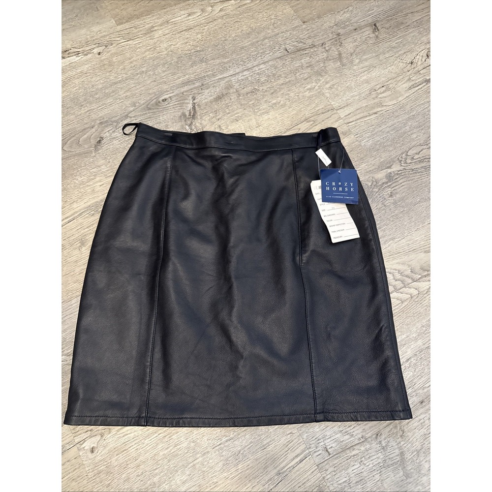 Crazy Horse‎ vintage leather mini skirt Size 14 NWT Black